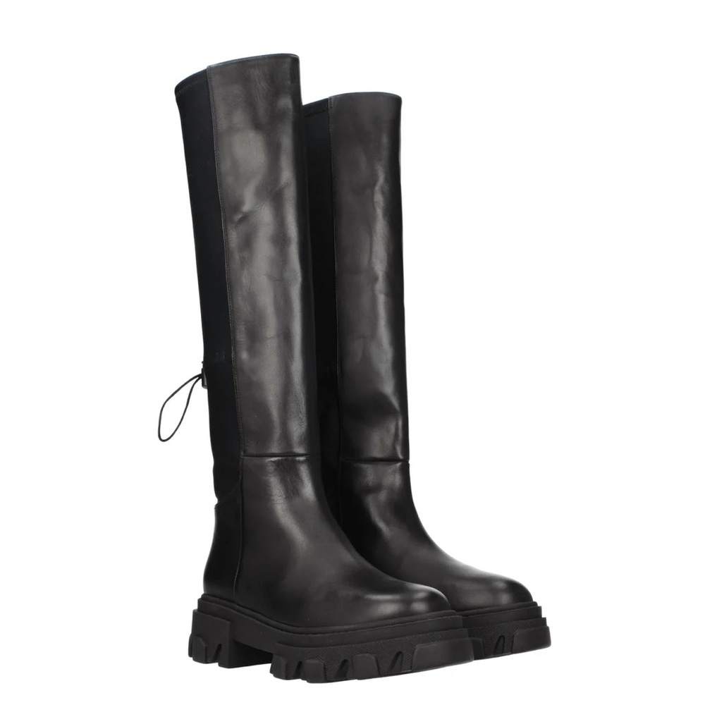 GIA BORGHINI GIA 12 Knee-Length Leather /fabric,Scuba Combat Lug Sole Boots 39
